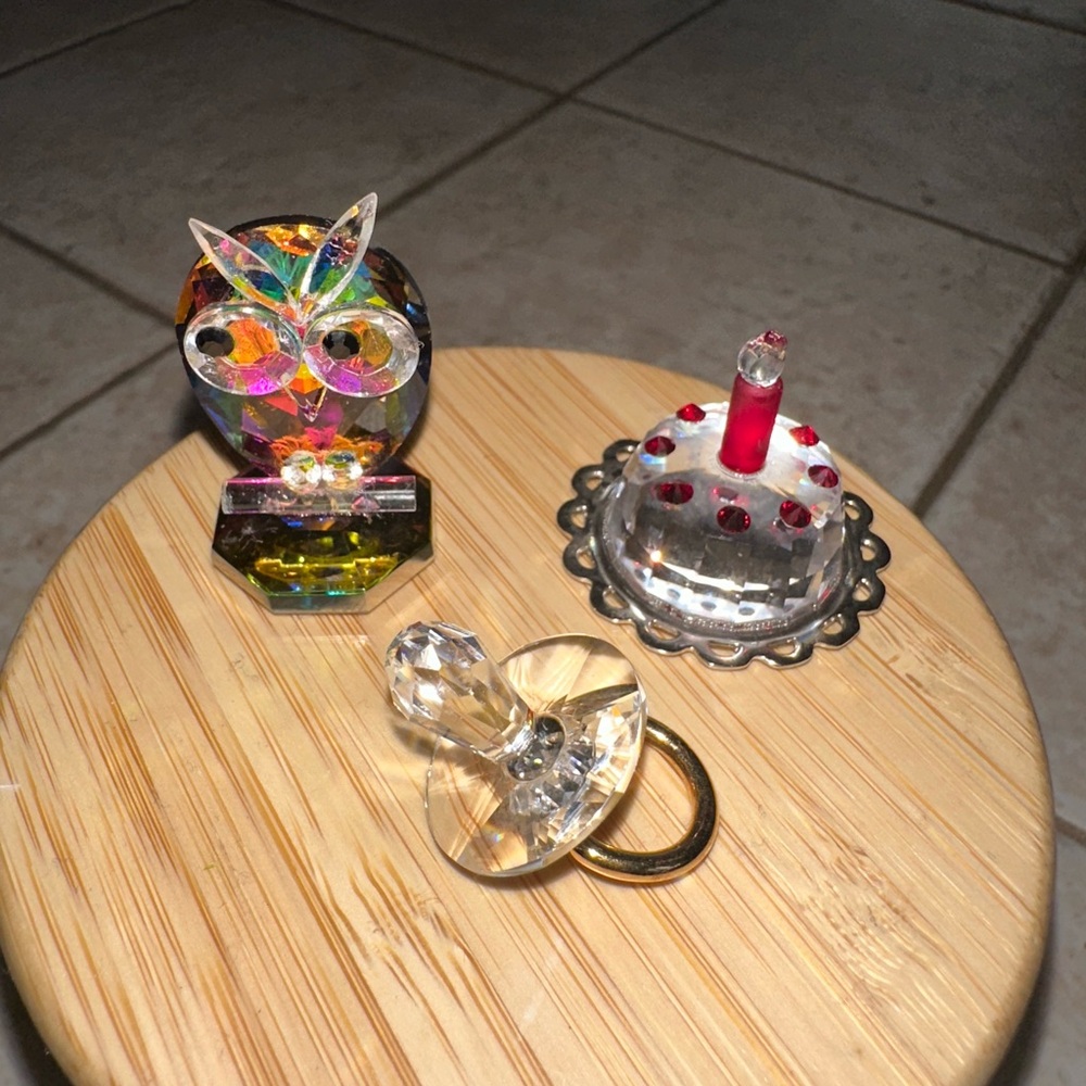 Crystal Owl, Pacifier and Cake Party Decor Set